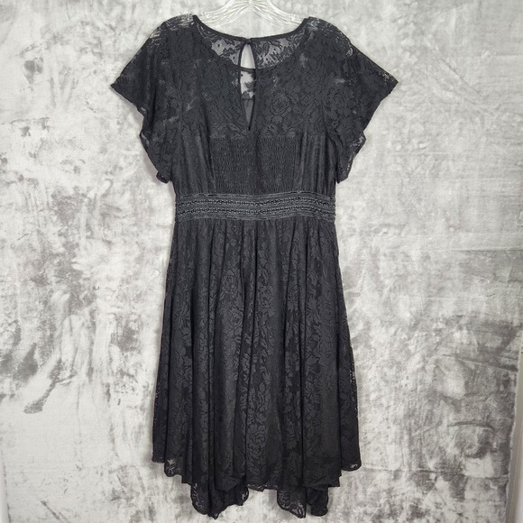Torrid Dress Womens 10/00 Black Lace Asymmetric Flutter Sleeve Whimsigoth Party - Picture 2 of 12